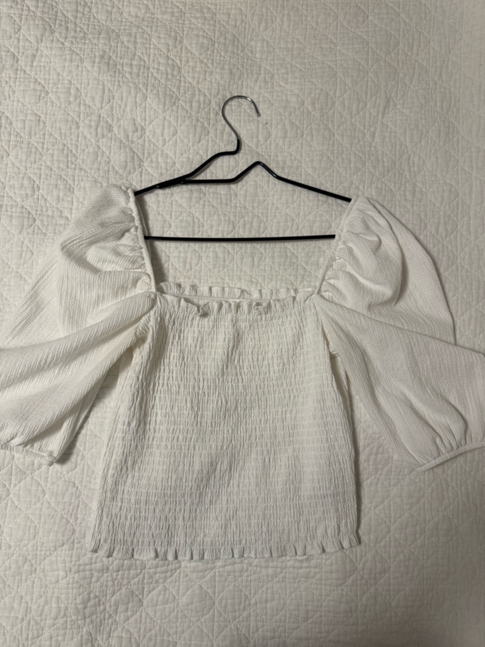 H&M White Square Neck Puff Sleeve Top
